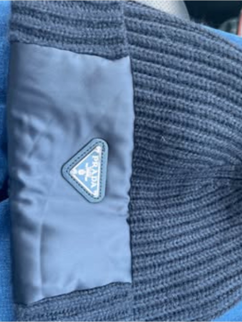 Prada Navy Blue Knit Beanie with Triangle Logo